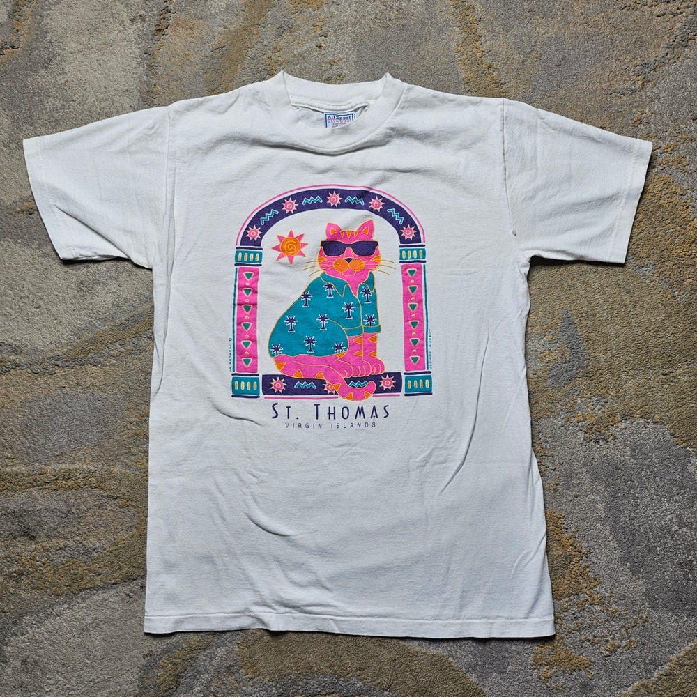 Vintage 90s St. Thomas Virgin Islands Cat Graphic T-Shirt All Sport Maxweight